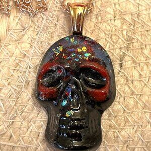 Dichroic Glass Skull Pendants